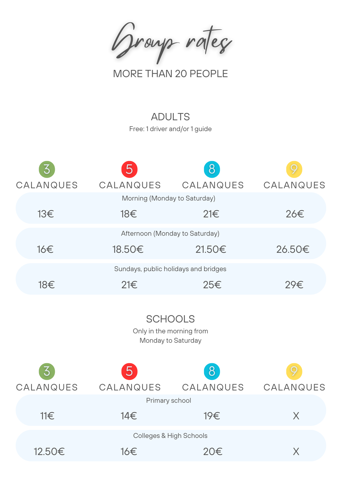 Tarifs et horaires Circuits